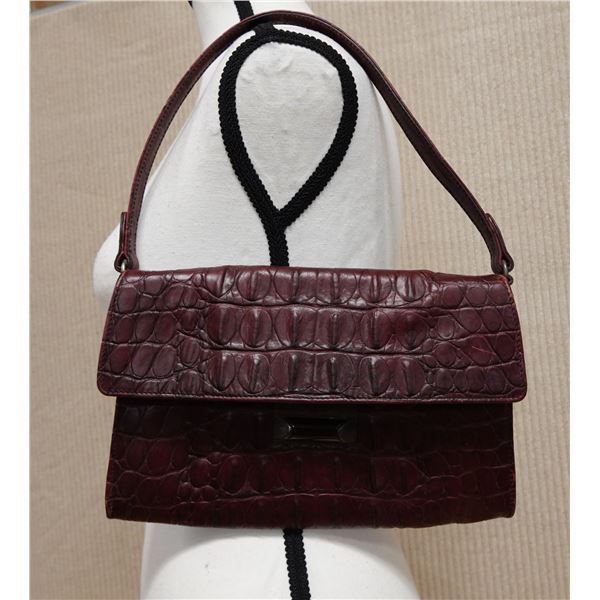 MiuMiu Italy Pattina Crocodile-Embossed Leather Shoulder Bag w/ Dust Bag 11" x 7"