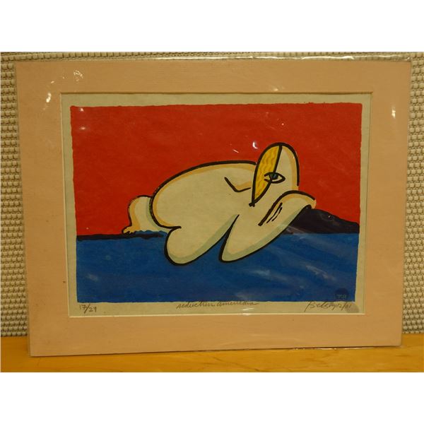 Seductress Americana Artwork Numbered 17/29 by Artist Belsky 12/01, Unframed & Matted 15" x 12"