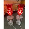 Image 1 : VINTAGE CRANBERRY GLASS VICTORIAN LAMPS, PAIR