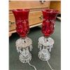 Image 3 : VINTAGE CRANBERRY GLASS VICTORIAN LAMPS, PAIR