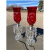 Image 4 : VINTAGE CRANBERRY GLASS VICTORIAN LAMPS, PAIR