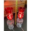 Image 7 : VINTAGE CRANBERRY GLASS VICTORIAN LAMPS, PAIR