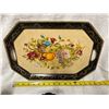 Image 6 : VINTAGE DEPRESSION/ART DECO BLACK AMETHYST GLASS AND ISCO HAND PAINTED FRUIT FLORAL DESIGN TRAY