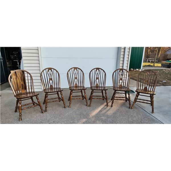 MID-CENTURY OAK LYRE-BACK WINDSOR CHAIRS, SET OF 6