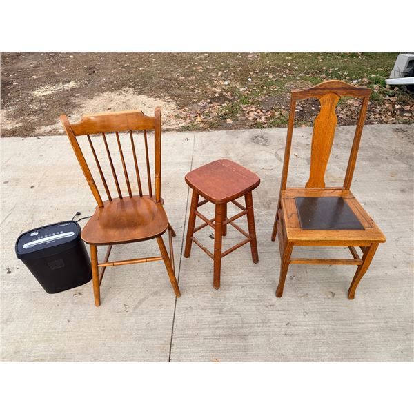 CHAIRS, STOOL, AND PAPER SHREDDER