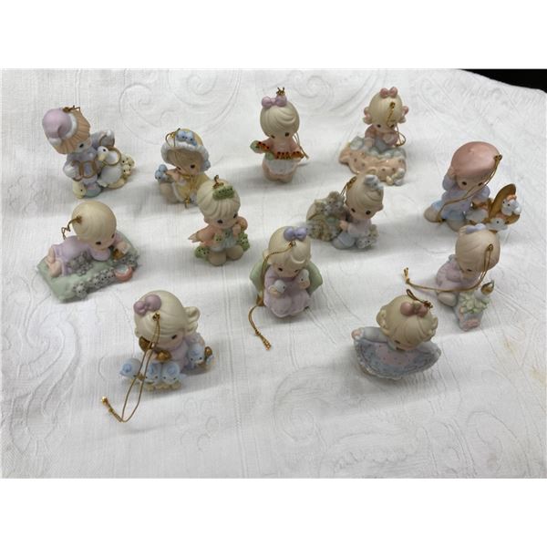 PRECIOUS MOMENTS 12 DAYS OF CHRISTMAS ORNAMENTS, LOT OF 12