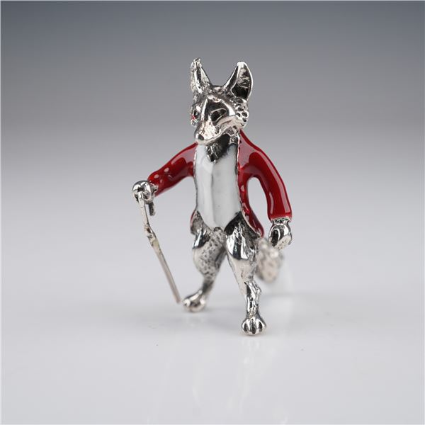 Sterling Silver Fox Figurine with Red Enamel Coat