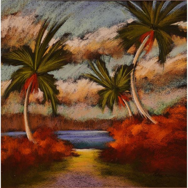 Helen Zarin, Pastel on Paper, Landscape with Palm Trees, Signed