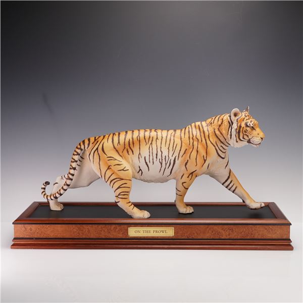 Franklin Mint Porcelain Tiger Sculpture with Base, On The Prowl