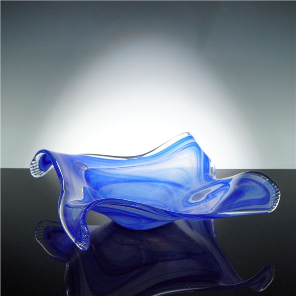 Lavorazione Arte Murano Blue Swirl Art Glass Bowl