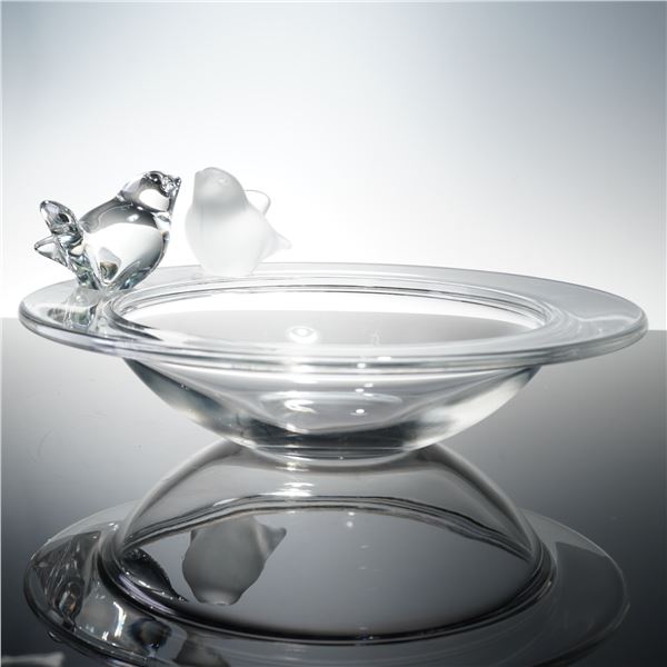 Crystal Bowl with Frosted and Clear Sparrows