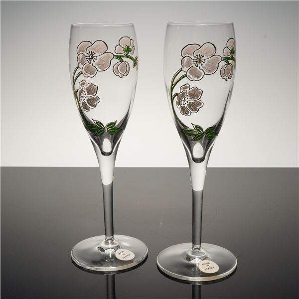 2pc Perrier Jouet Champagne Flutes Belle Epoque Pink Gold Flower
