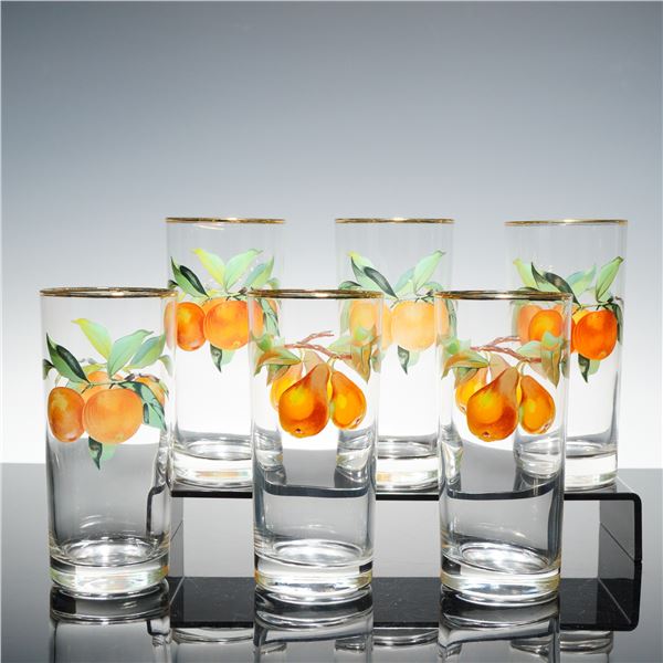 6pc Royal Worcester Oranges and Pears Highball Glasses, Evesham Gold