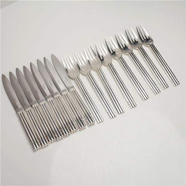 16pc Puiforcat Silver Plated Dinner Forks and Knives, Nantes