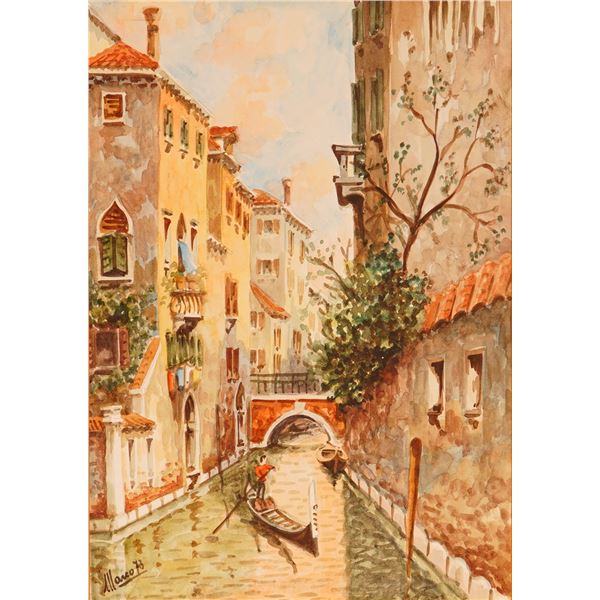 Original Watercolor on Paper Painting, Venetian Canal, Signed & Dated