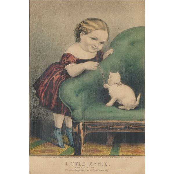 Currier & Ives, Hand-Colored Lithograph on Paper, Little Annie & Her Kittie