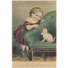 Image 1 : Currier & Ives, Hand-Colored Lithograph on Paper, Little Annie & Her Kittie