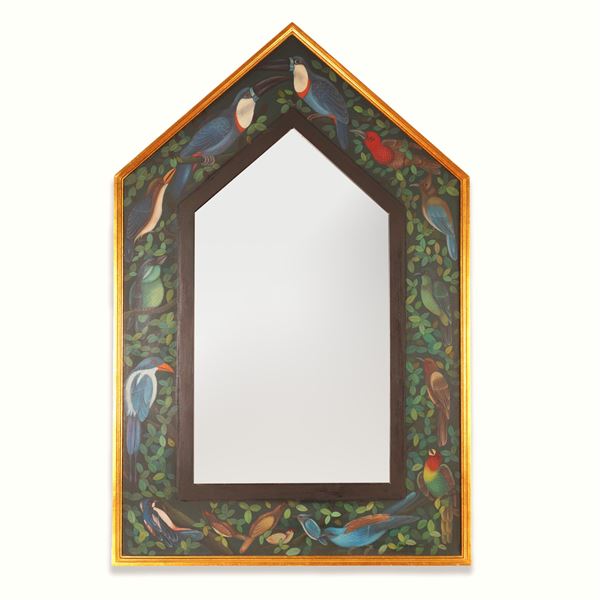 Sergio Bustamante (Mexican b. 1949) Hand-Painted Mirror w/ Birds, Signed