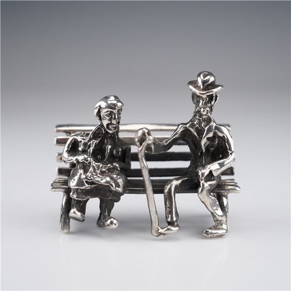 925 Silver Figurine of Elderly Couple on Park Bench