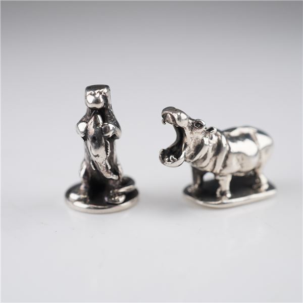2pc Sterling Silver Miniatures, Hippo and Otter