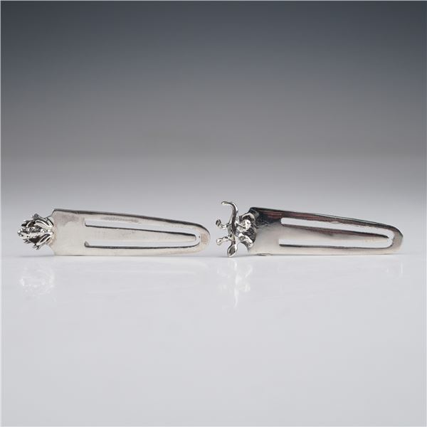 2pc Sterling Silver Bookmark Page Markers with Frog and Lizard Figures