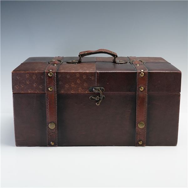 Wood and Faux Leather Storage Case with Brass Hardware