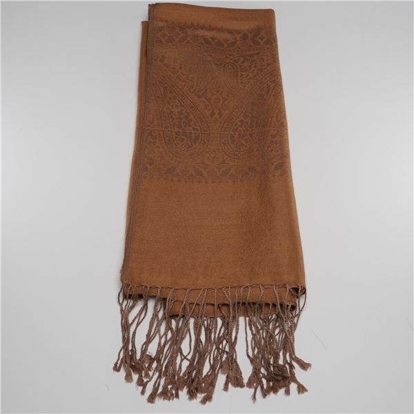 Fine Pashmina Wool and Silk Shawl in Warm Caramel Tone
