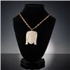 Image 1 : Carved Bone Female Mask Pendant on Gold Chain Necklace