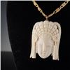 Image 2 : Carved Bone Female Mask Pendant on Gold Chain Necklace