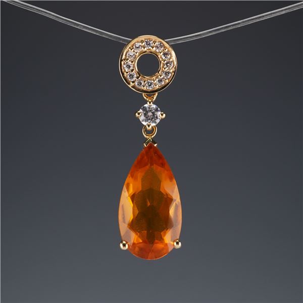 Gold-Tone Orange Faceted Teardrop and Clear Stone Pendant