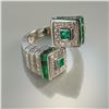 Image 1 : 14k White Gold 1.60ctw Emerald and 0.90ctw Diamond Bypass Ring
