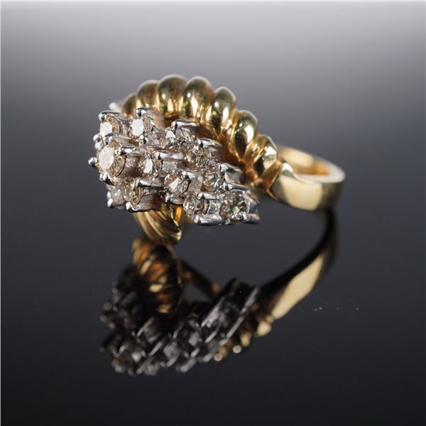 14K Gold Diamond Bypass Cluster Ring