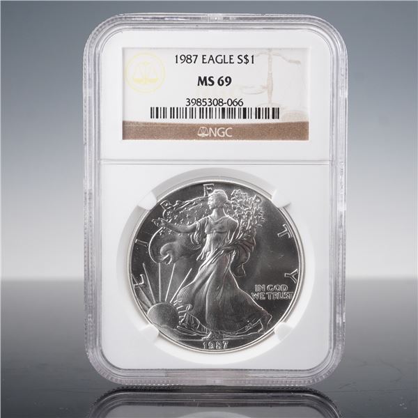 1987 American Silver Eagle MS69 NGC Slabbed Coin