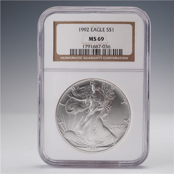 1992 American Silver Eagle Dollar Coin NGC Graded MS 69