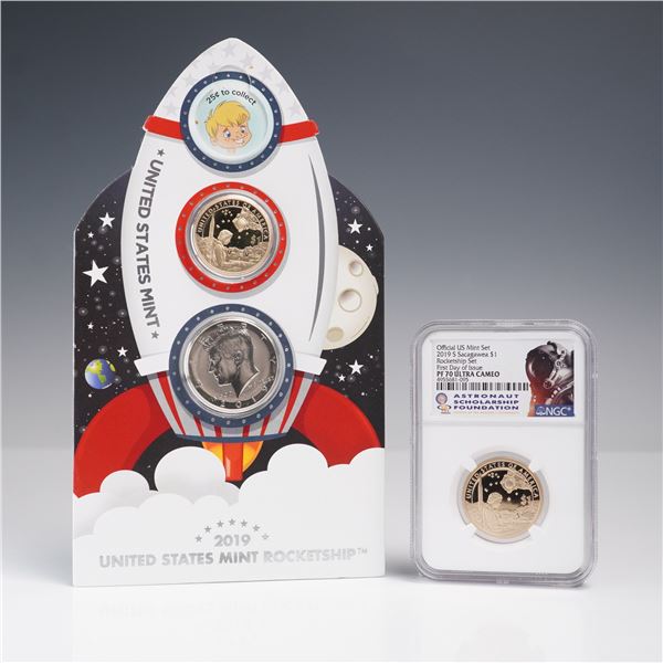 2019 U.S. Mint Rocketship Set & 2019-S Dollar Coin NGC Graded PF 70