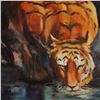 Image 3 : Gerry Phillips, Oil on Canvas Painting, Tiger at Water Hole, Signed