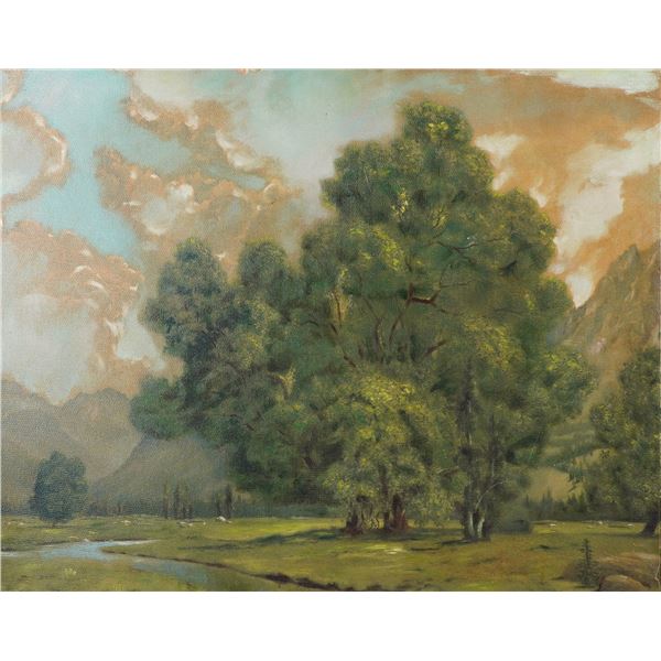 Original Framed Oil on Canvas Board, Landscape of a Forest Meadow