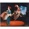 Image 1 : Vanessa S., Oil on Canvas Painting, Cockfight Scene, Signed