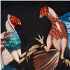 Image 3 : Vanessa S., Oil on Canvas Painting, Cockfight Scene, Signed