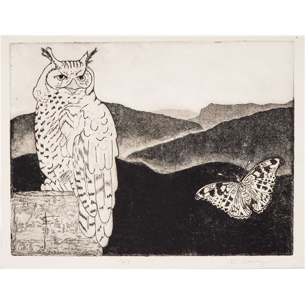 Debi Slowey, Night Watch (Owl), Etching on Paper, Signed and Numbered
