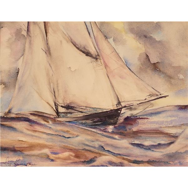 Siegfried K Semrau, Watercolor on Paper Painting, Stormy Sea, Signed