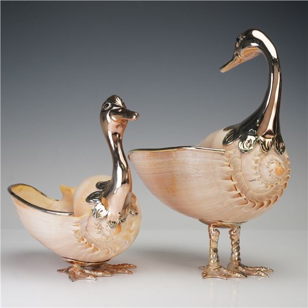 2pc Binazzi Italy Nautilus Shell Duck Sculptures