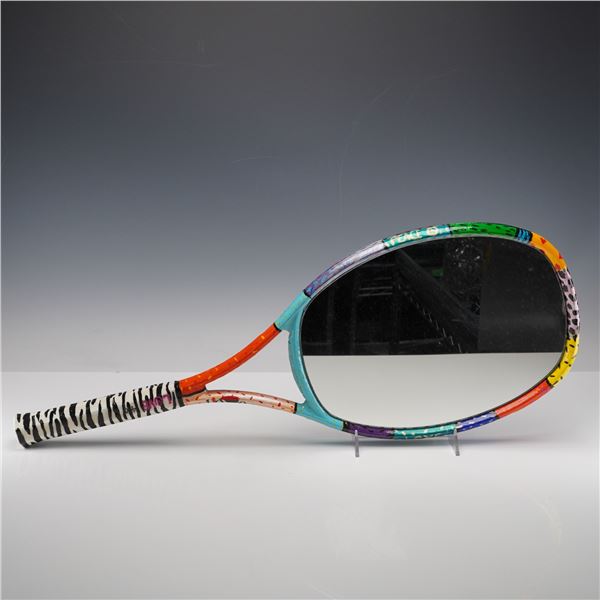Mixed-Media Tennis Racquet Mirror, Signed