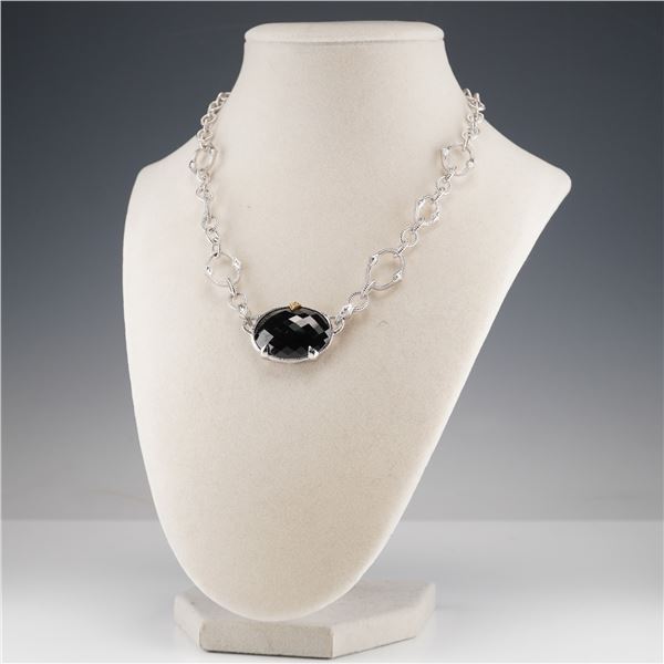 Judith Ripka 18K & Sterling Silver Black Faceted Oval Link Necklace
