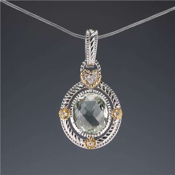 Judith Ripka 18K & Sterling Silver Green Gemstone and Diamond Pendant