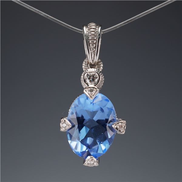Judith Ripka 18K White Gold Blue Stone and Diamond Pendant