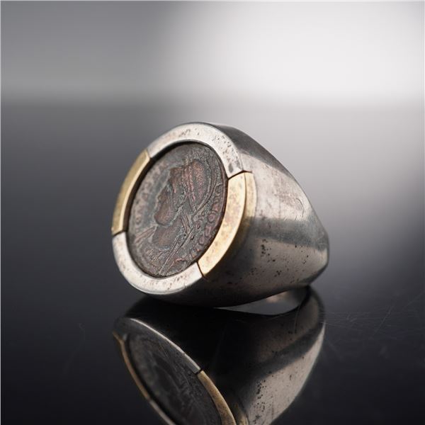 Ancient Luristan Bronze Artifact Set in Modern Silver Ring
