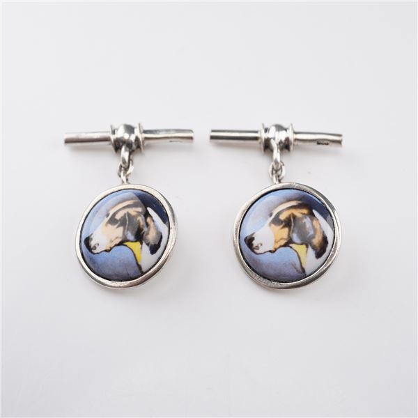 Sterling Silver Hunting Dog Pictorial Cufflinks