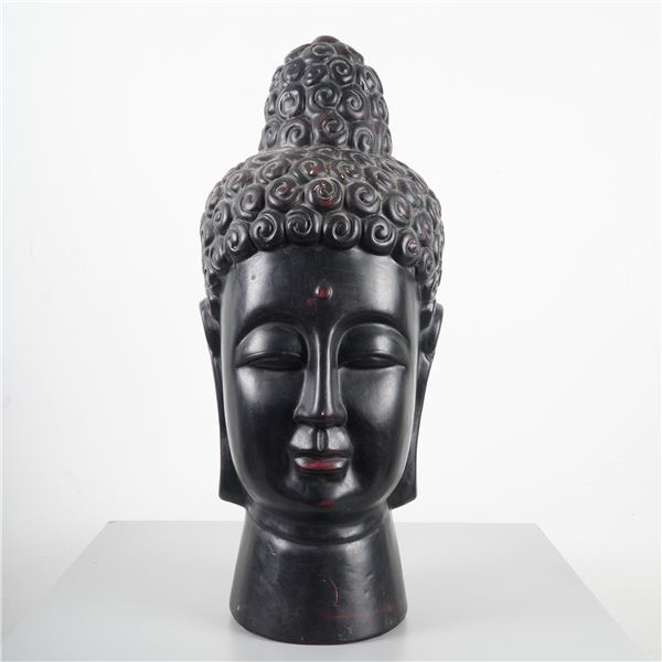 Painted Buddha Head with Painted Red Accents