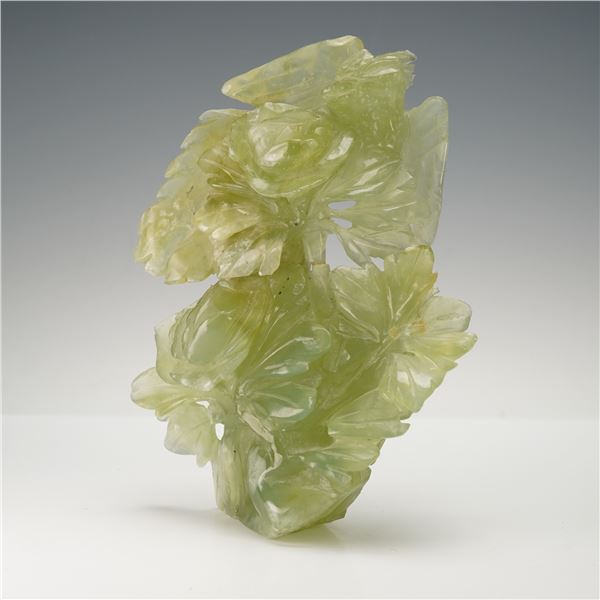 Chinese Carved Green Jade Floral Figurine
